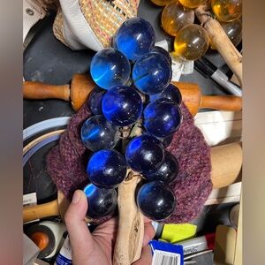 Blue Glass Mid Century Grape Cluster Vintage Antique
